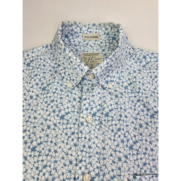 J. Crew Slim Stretch Untucked Size Small Men White Blue Floral Button Down Shirt - Picture 11 of 11